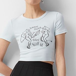 Retro blue Sweet baby girl print organic cotton baby tee NWT